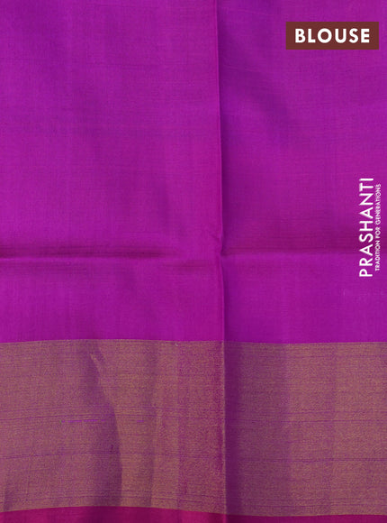 Pure uppada silk saree dual shade of green and purple with silver zari woven buttas and zari woven border