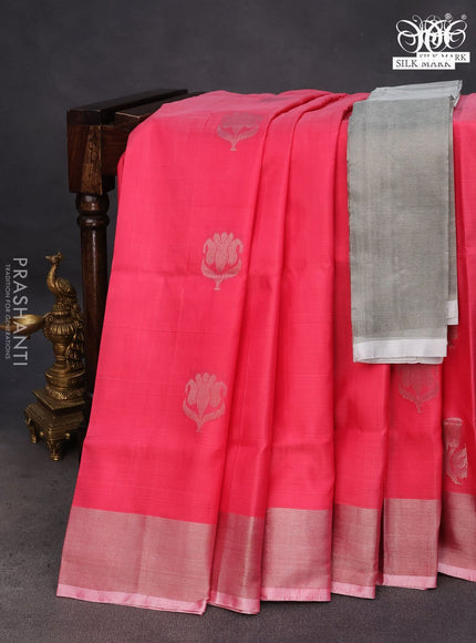 Pure uppada silk saree candy pink with silver zari woven buttas and silver zari woven border