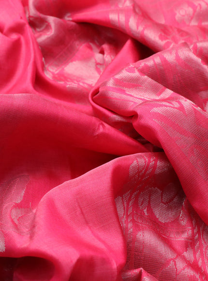 Pure uppada silk saree candy pink with silver zari woven buttas and silver zari woven border