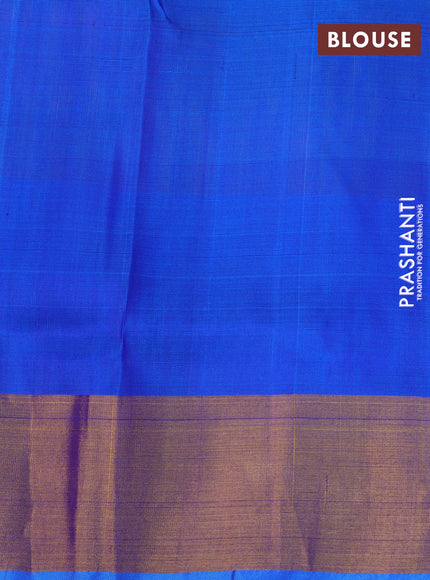 Pure uppada silk saree dual shade of yellowish blue and blue with silver & gold zari woven buttas and zari woven border