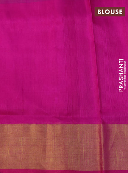 Pure uppada silk saree dual shade of pinkish green and pink with silver & gold zari woven buttas and long zari woven border