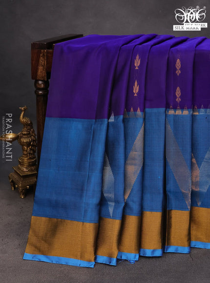 Pure uppada silk saree blue and cs blue with silver & gold zari woven buttas and long zari woven border