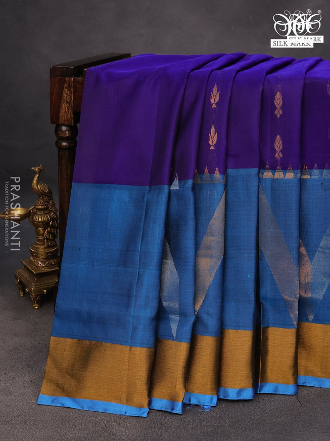 Pure uppada silk saree blue and cs blue with silver & gold zari woven buttas and long zari woven border