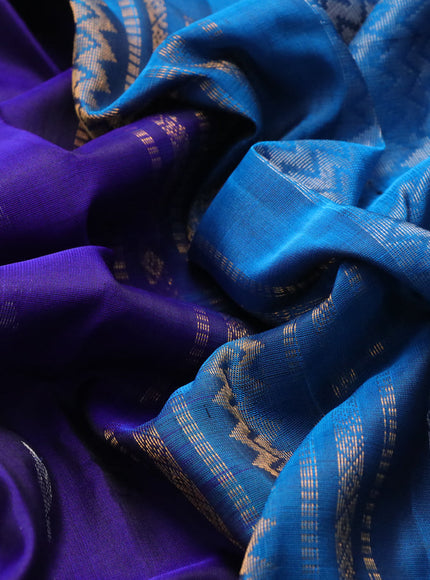 Pure uppada silk saree blue and cs blue with silver & gold zari woven buttas and long zari woven border