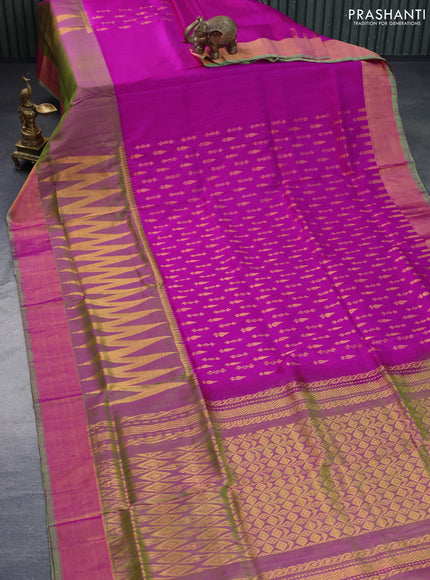 Pure uppada silk saree pink and dual shade of pinkish green with allover zari woven buttas and long zari woven border