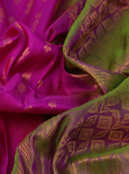 Pure uppada silk saree pink and dual shade of pinkish green with allover zari woven buttas and long zari woven border