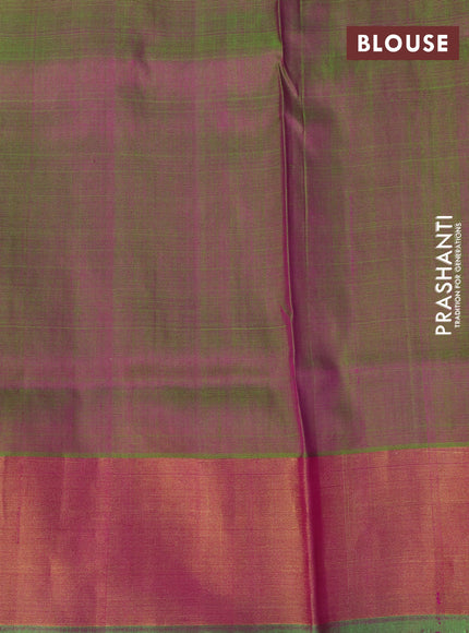 Pure uppada silk saree pink and dual shade of pinkish green with allover zari woven buttas and long zari woven border