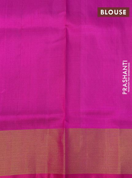 Pure uppada silk saree dark green and pink with allover silver & gold zari woven buttas and long zari woven border