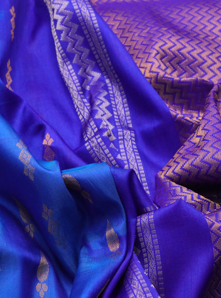 Pure uppada silk saree cs blue and blue with silver & gold zari woven buttas and zari woven border