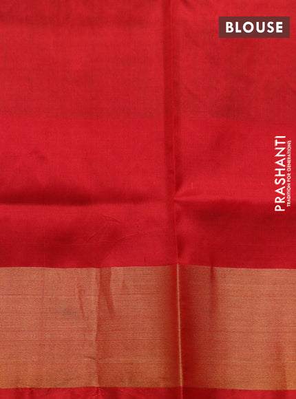 Pure uppada silk saree manthulir green and red with silver & gold zari woven buttas and zari woven border