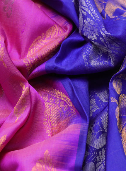 Pure uppada silk saree pink and blue with silver & gold zari woven buttas and zari woven border