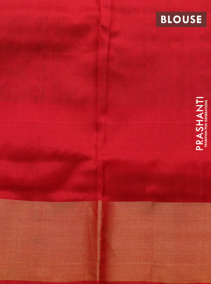 Pure uppada silk saree dual shade of pinkish green and pink with silver & gold zari woven buttas and zari woven border