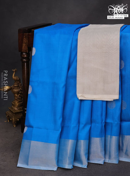 Pure uppada silk saree cs blue with silver zari coin buttas and silver zari woven border