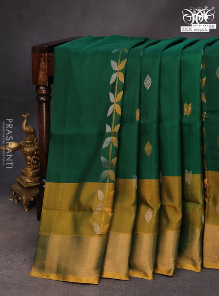 Pure uppada silk saree green and dual shade of yellow with allover zari weaves & buttas and zari woven border