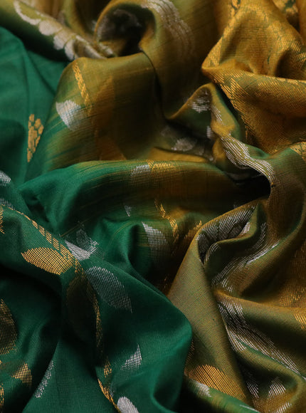 Pure uppada silk saree green and dual shade of yellow with allover zari weaves & buttas and zari woven border