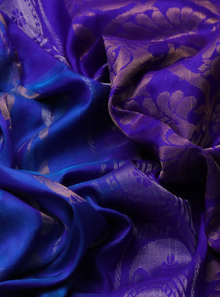 Pure uppada silk saree cs blue and blue with allover zari weaves & buttas and zari woven border