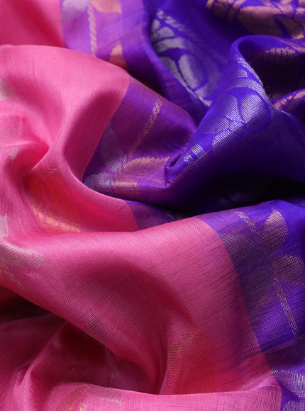 Pure uppada silk saree pink and blue with allover zari weaves & buttas and zari woven border