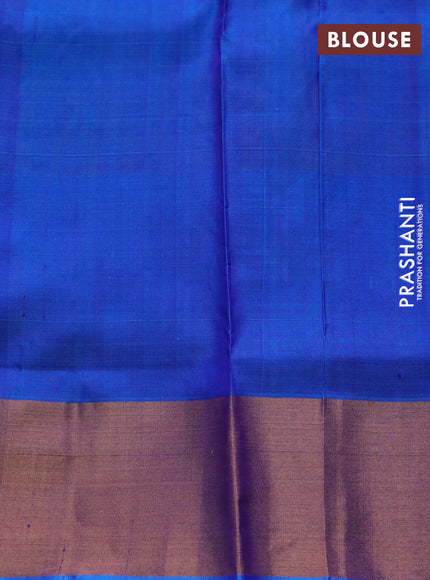 Pure uppada silk saree dual shade of bluish yellow and blue with allover zari weaves & buttas and zari woven border