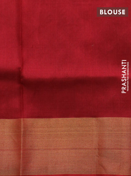 Pure uppada silk saree peacock green and maroon with allover silver & zari weaves and zari woven border