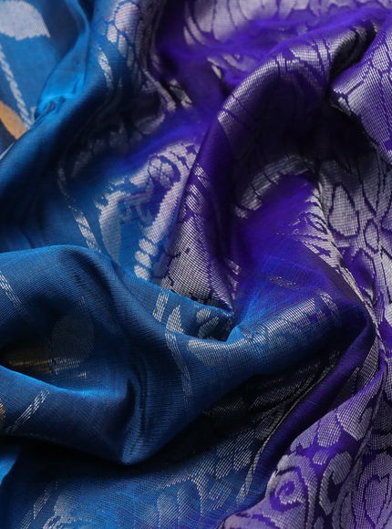 Pure uppada silk saree cs blue and deep violet with allover silver & zari weaves and zari woven border