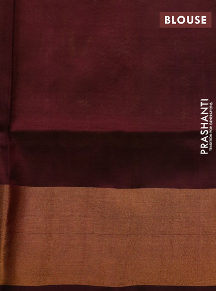 Pure uppada partly silk saree fluorescent green and coffee brown with plain body and zari woven border