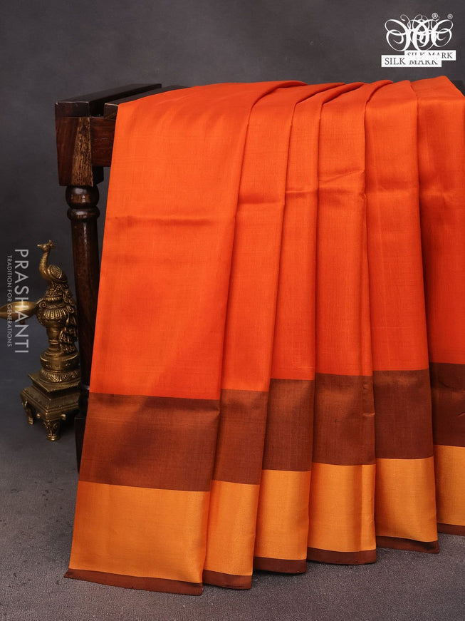 Pure uppada silk saree orange and black with plain body and zari woven border