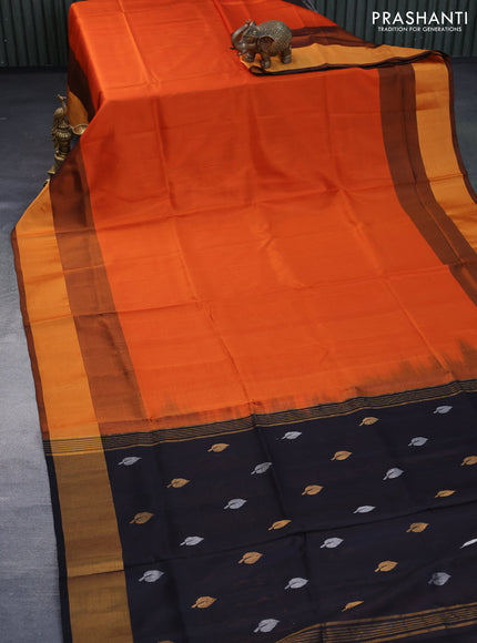 Pure uppada silk saree orange and black with plain body and zari woven border