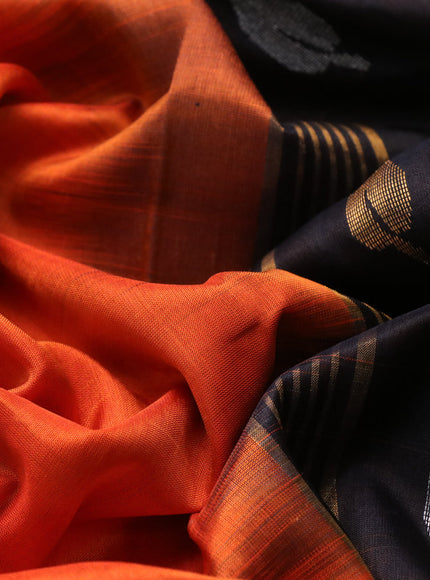 Pure uppada silk saree orange and black with plain body and zari woven border