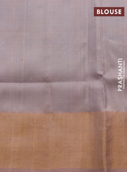 Pure uppada partly silk saree cs blue and pastel brown with plain body and zari woven border