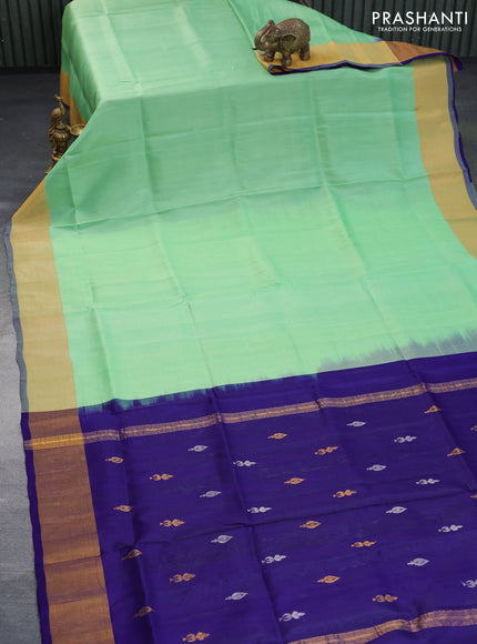 Pure uppada partly silk saree pista green and navy blue with plain body and zari woven border