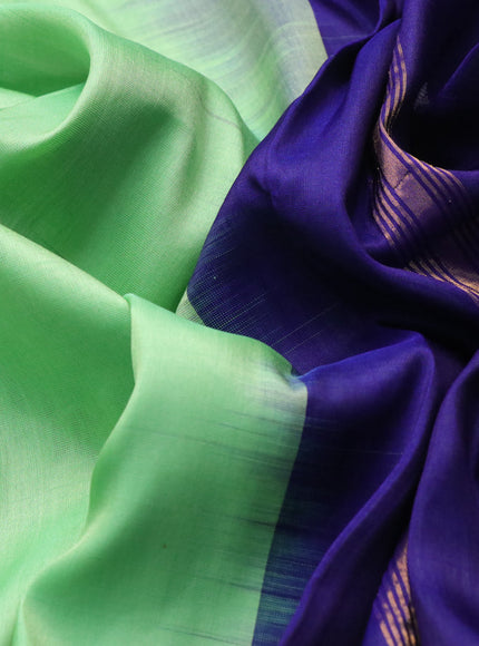 Pure uppada partly silk saree pista green and navy blue with plain body and zari woven border