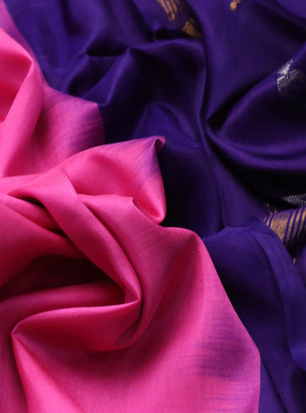 Pure uppada partly silk saree pink and navy blue with plain body and zari woven border