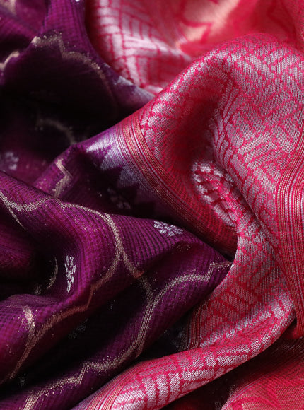 Semi banarasi kota saree deep violet and pink with allover zari weaves and zari woven paithani border