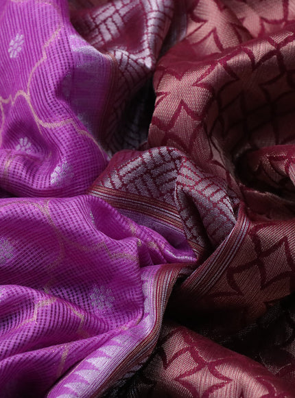 Semi banarasi kota saree lavender shade and deep maroon with allover zari weaves and zari woven paithani border