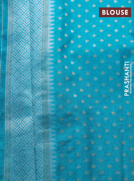 Semi banarasi kota saree dark blue and teal blue with allover zari weaves and zari woven paithani border