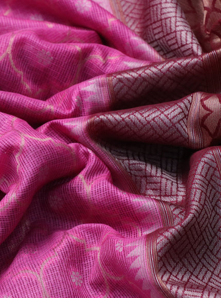 Semi banarasi kota saree pink and maroon with allover zari weaves and zari woven paithani border