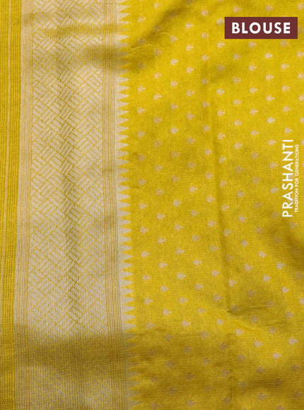 Semi banarasi kota saree teal blue and yellow with allover zari weaves and zari woven paithani border