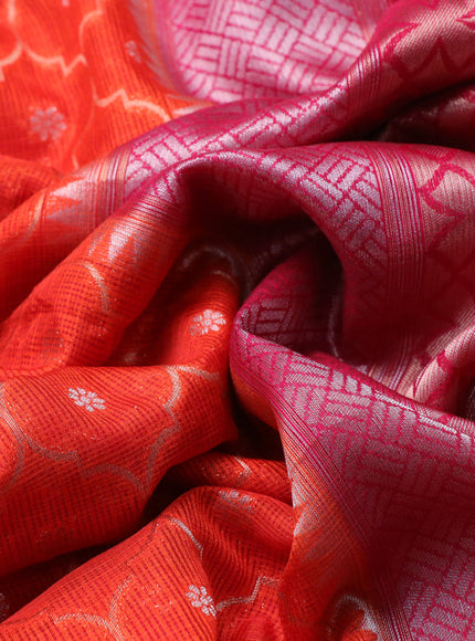 Semi banarasi kota saree orange and pink with allover zari weaves and zari woven paithani border