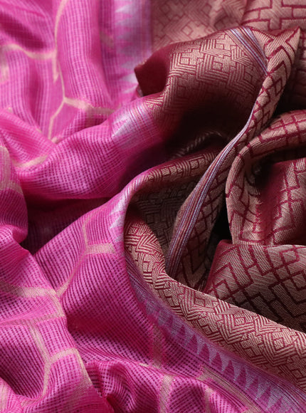 Semi banarasi kota saree light pink and wine shade with allover zari weaves and zari woven paithani border