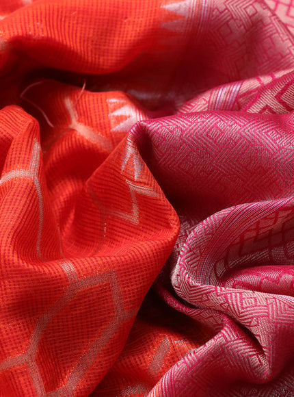 Semi banarasi kota saree orange and pink with allover zari weaves and zari woven paithani border