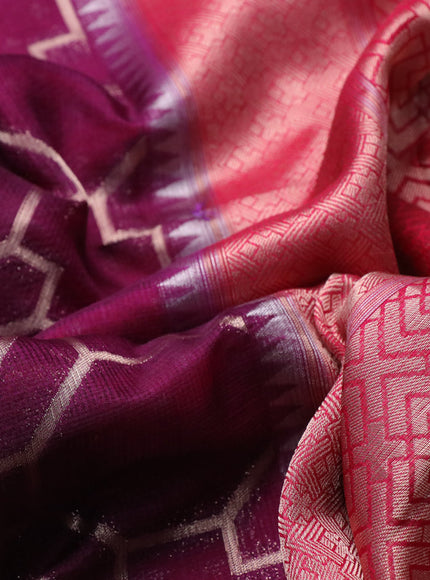 Semi banarasi kota saree deep purple and pink with allover zari weaves and zari woven paithani border