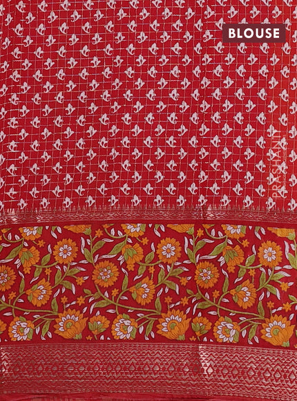 Assam silk saree mustard yellow and red with allover zari checked pattern and rettapet zari woven kalamkari printed border