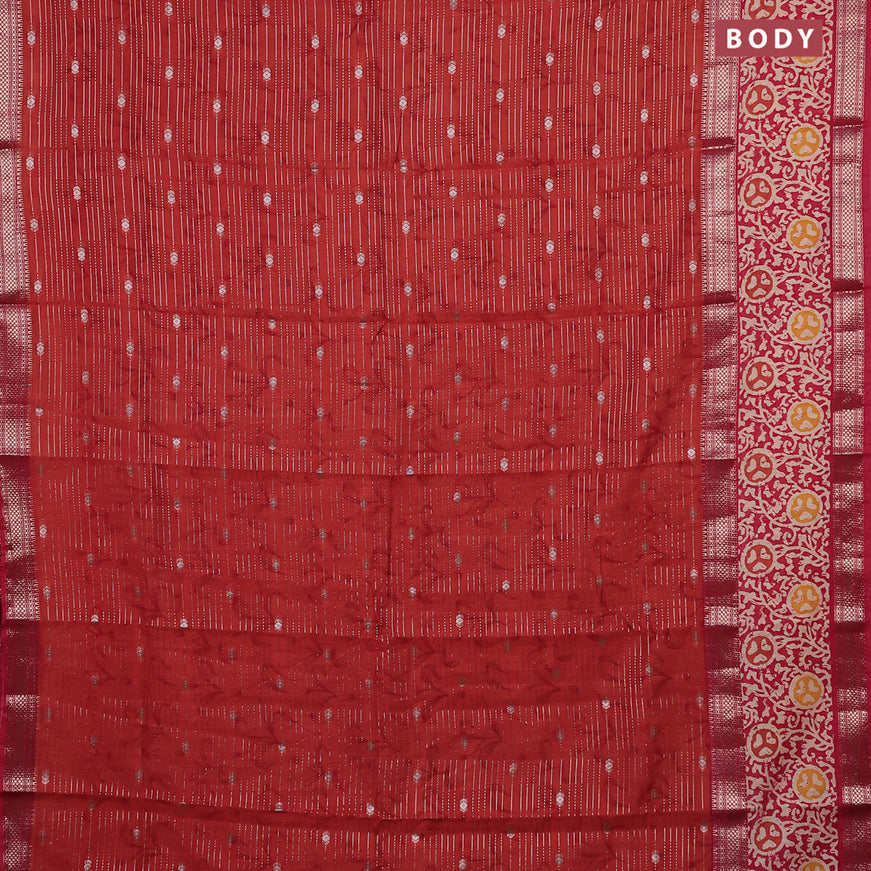 Assam silk saree orange and pink with allover zari weaves and rettapet zari woven batik printed border