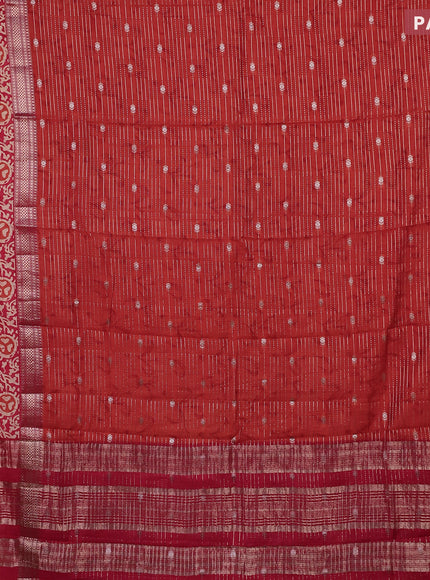 Assam silk saree orange and pink with allover zari weaves and rettapet zari woven batik printed border