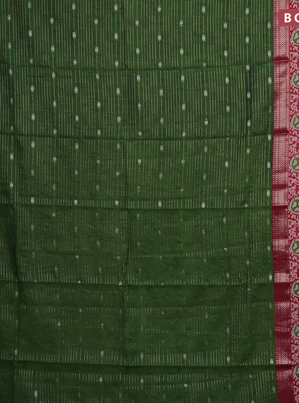 Assam silk saree green and pink with allover zari weaves and rettapet zari woven batik printed border