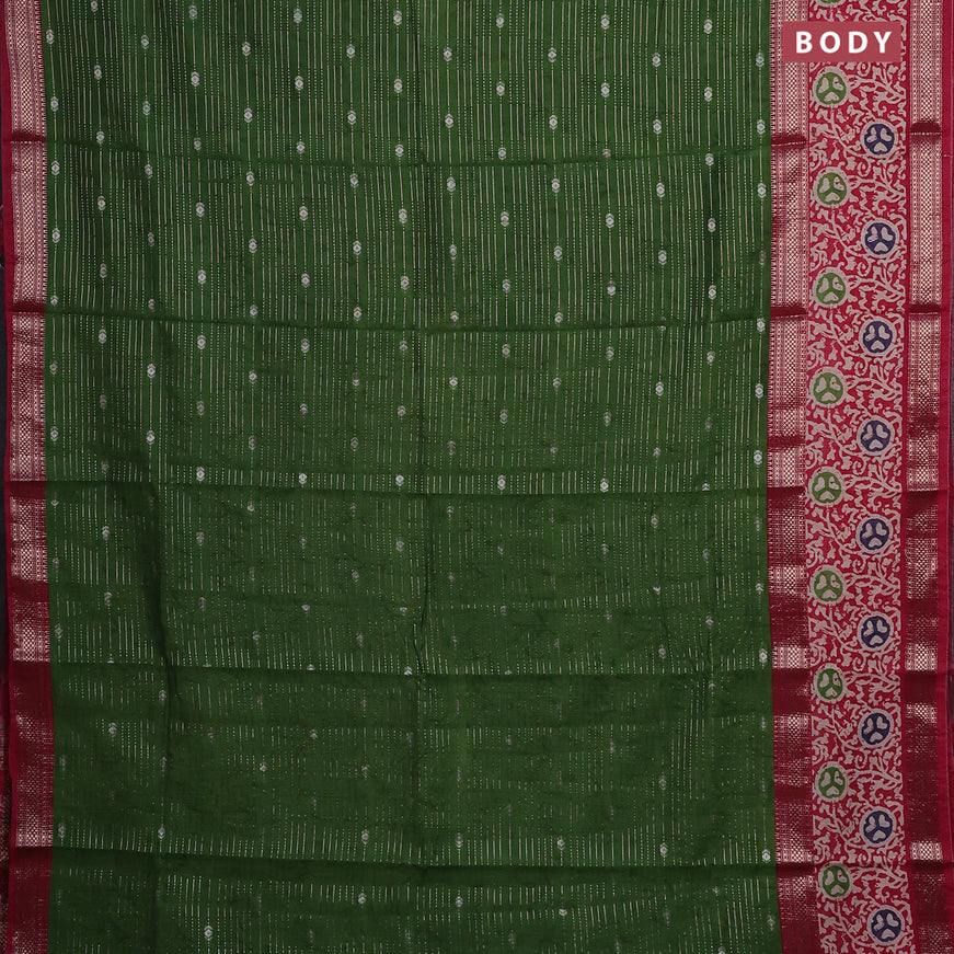 Assam silk saree green and pink with allover zari weaves and rettapet zari woven batik printed border