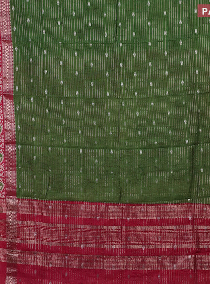 Assam silk saree green and pink with allover zari weaves and rettapet zari woven batik printed border