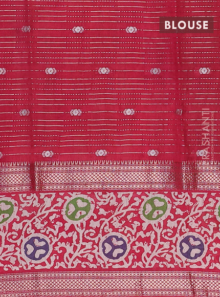 Assam silk saree green and pink with allover zari weaves and rettapet zari woven batik printed border