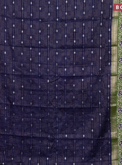 Assam silk saree blue and green with allover zari weaves and rettapet zari woven batik printed border