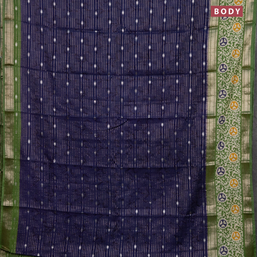 Assam silk saree blue and green with allover zari weaves and rettapet zari woven batik printed border